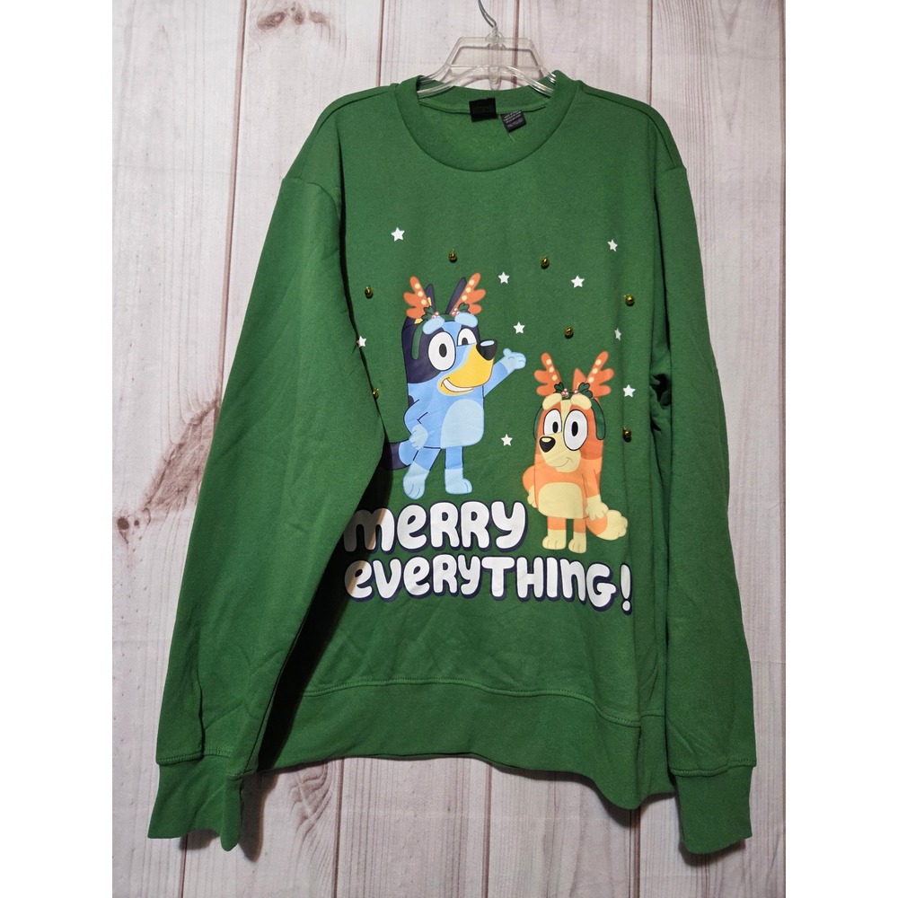 Bluey Merry Everything Christmas Sweatshirt Green Reindeer‎ Bells XXL
